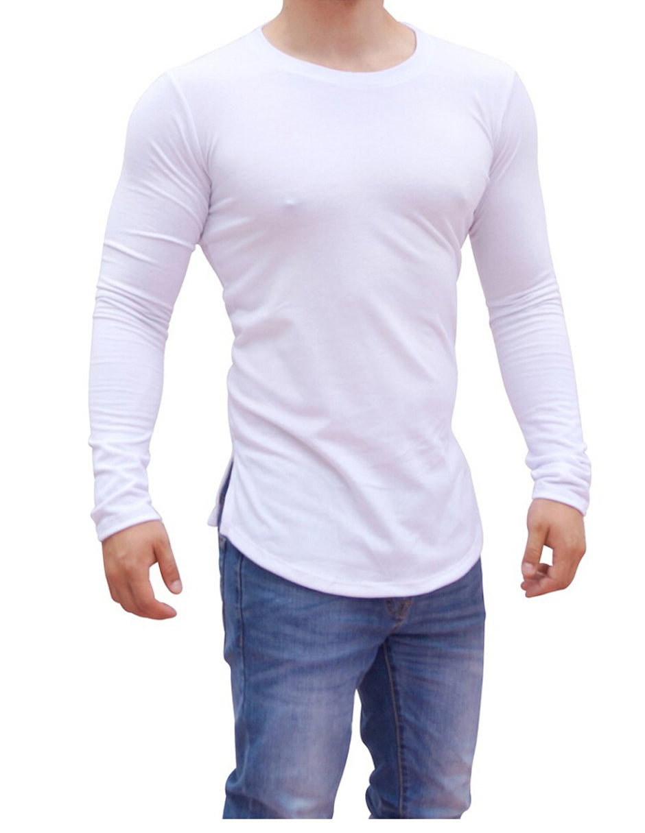 Playera Manga Larga Cuello Redondo Blanco Con Abertura