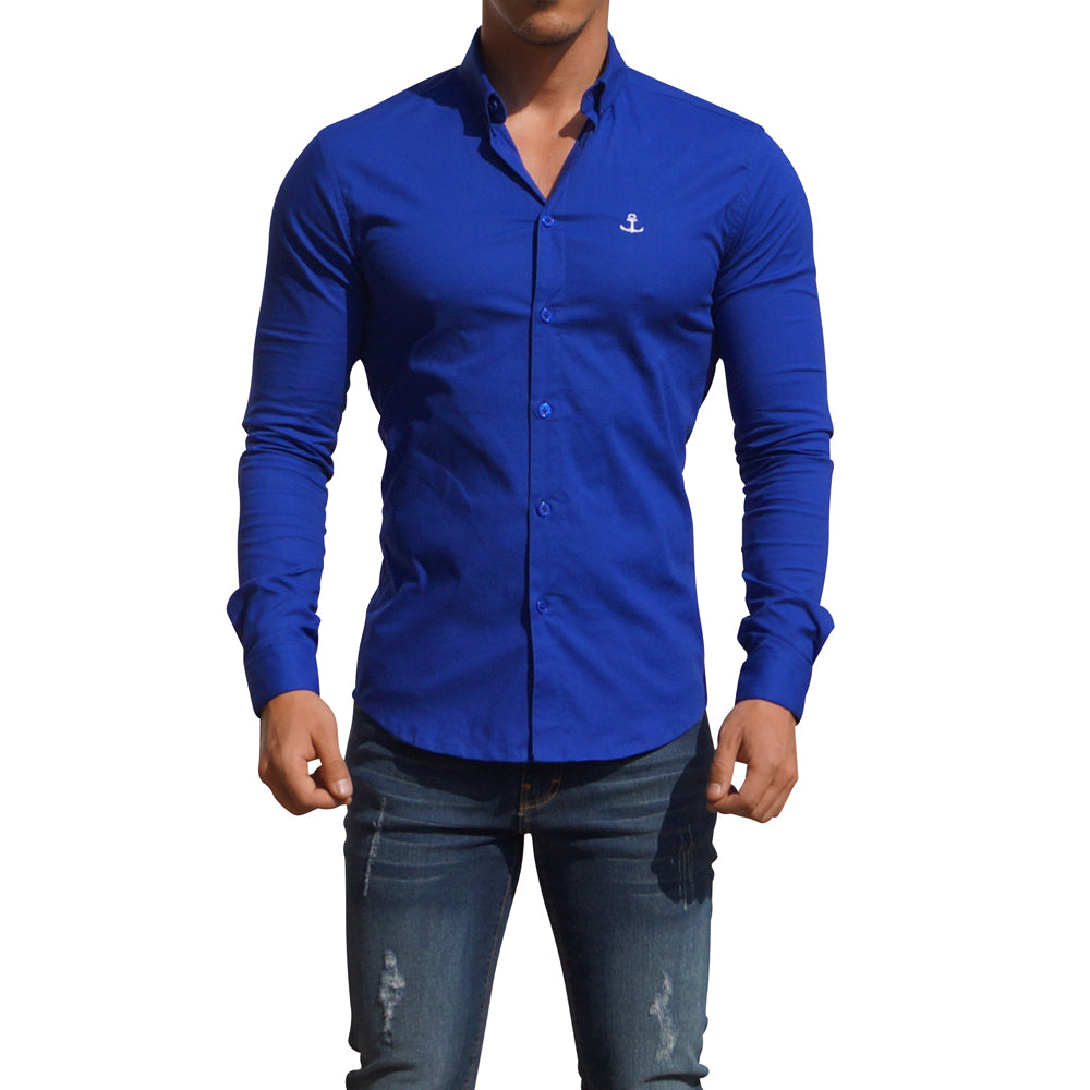 Blusa Camisa Azul Rey Manga Larga Camiseta Azul Manga Larga John