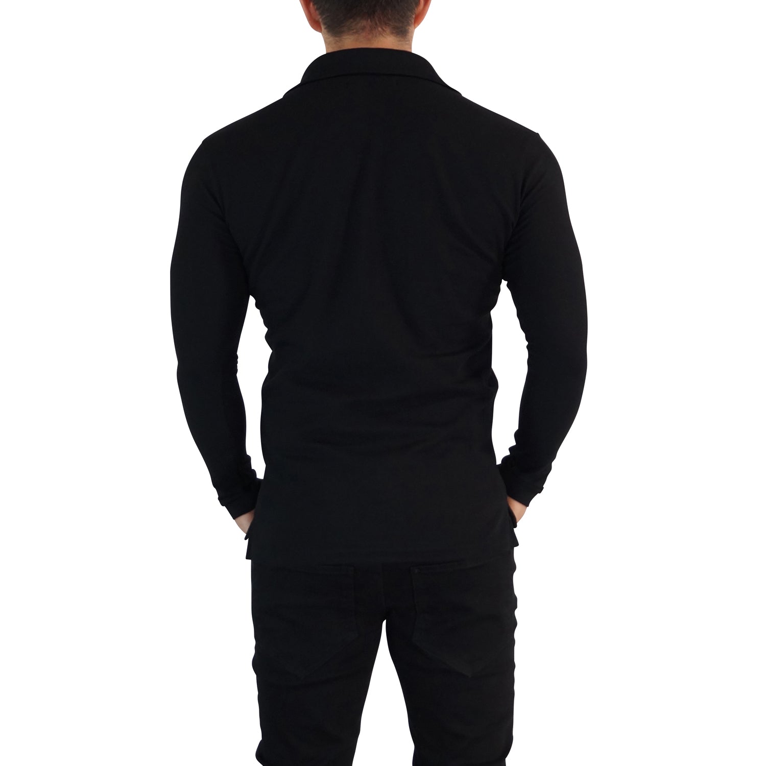 Black Polo Shirt White Logo Black Long Sleeve