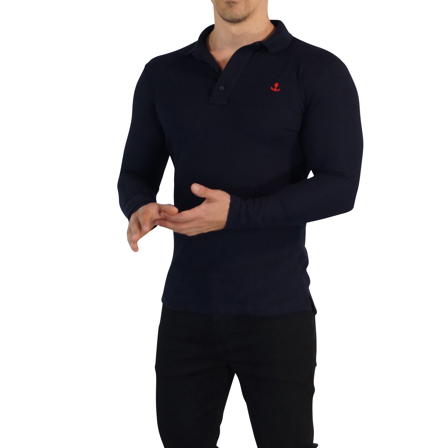 Navy Polo Shirt Red Logo Navy Long Sleeve