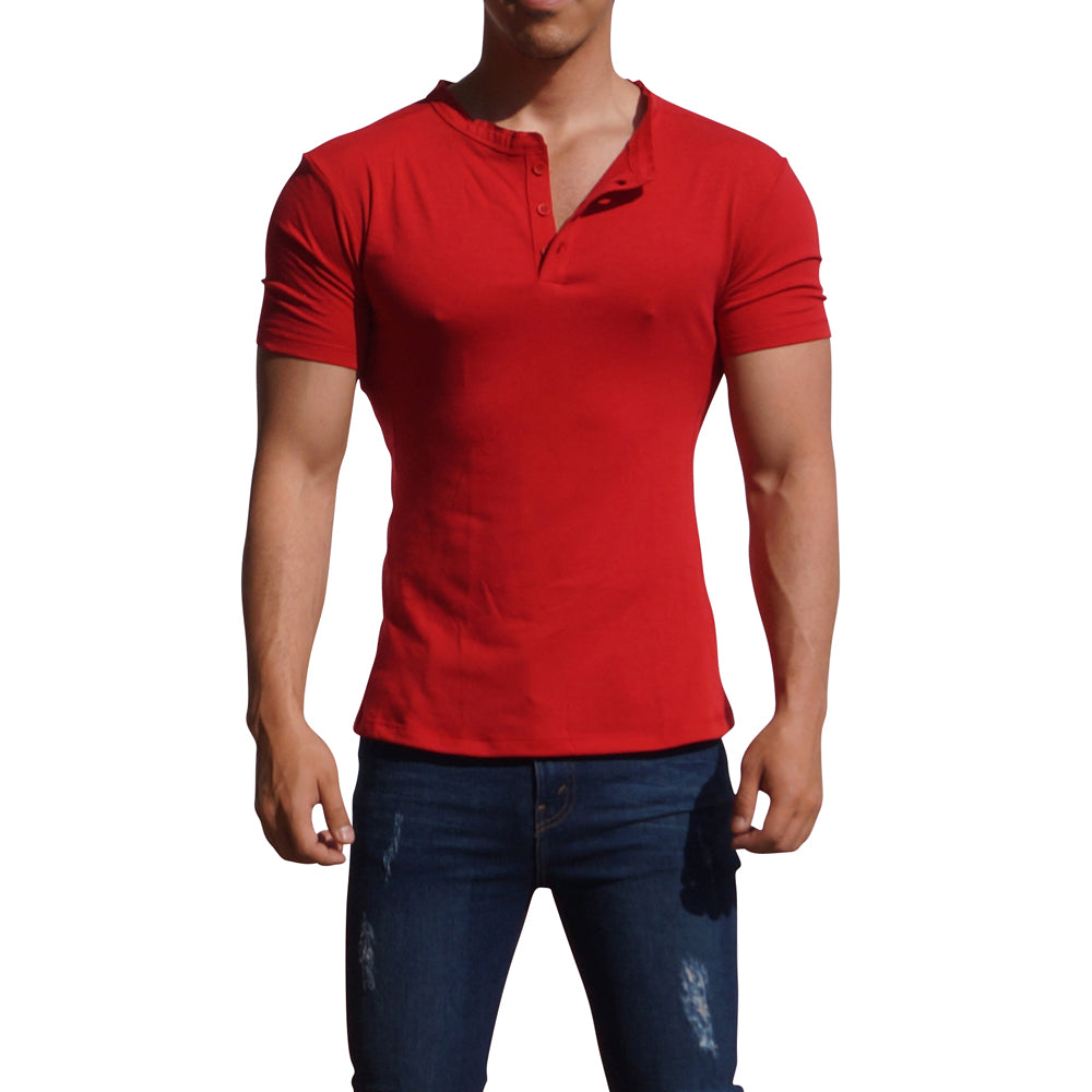 Red Short Sleeve Henley T-shirt