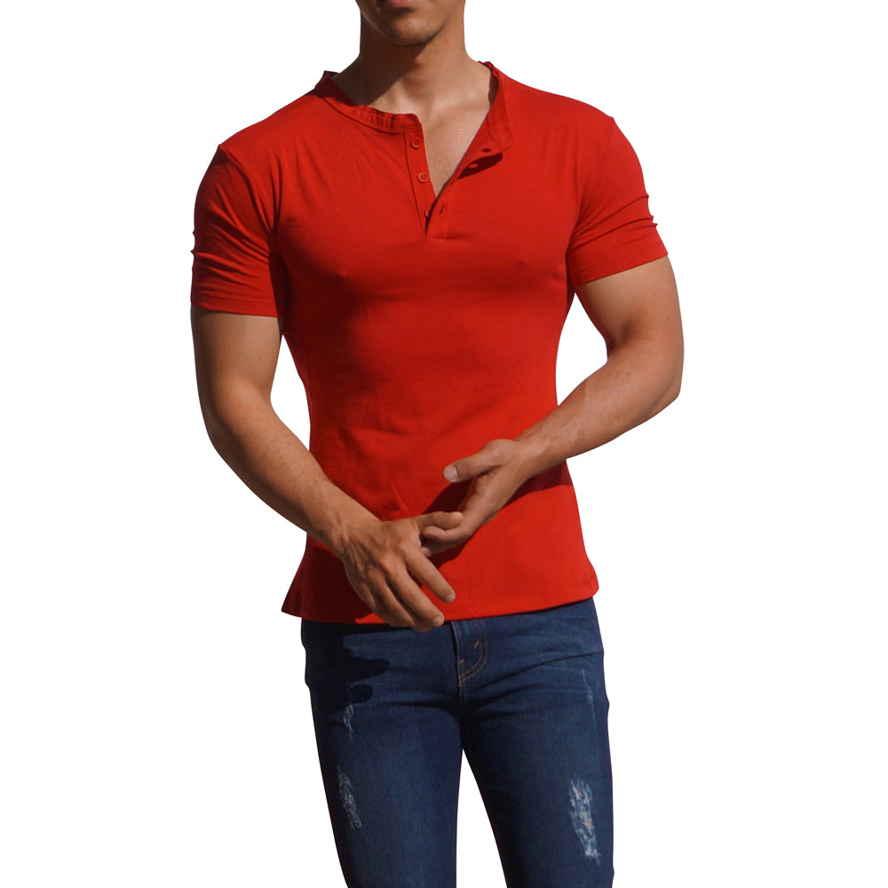 Playera Henley Manga Corta Rojo