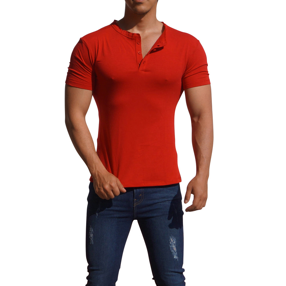 Playera Henley Manga Corta Rojo