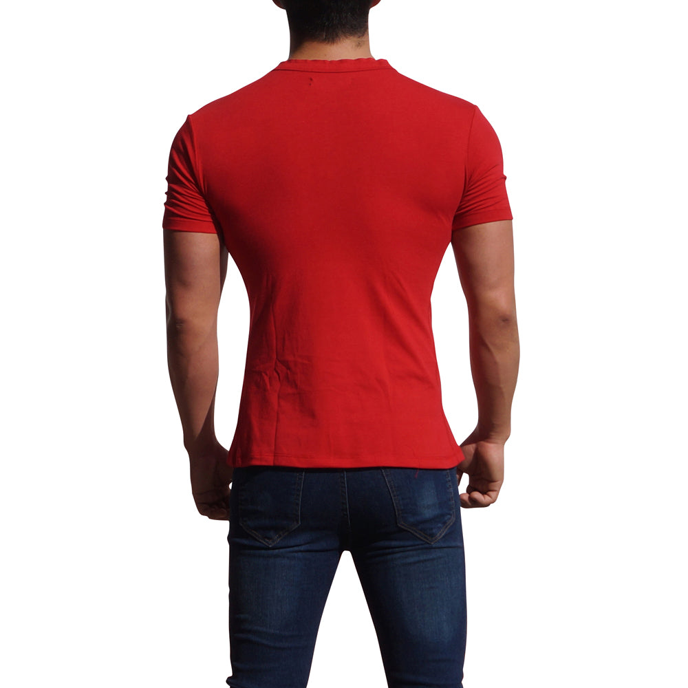 Playera Henley Manga Corta Rojo