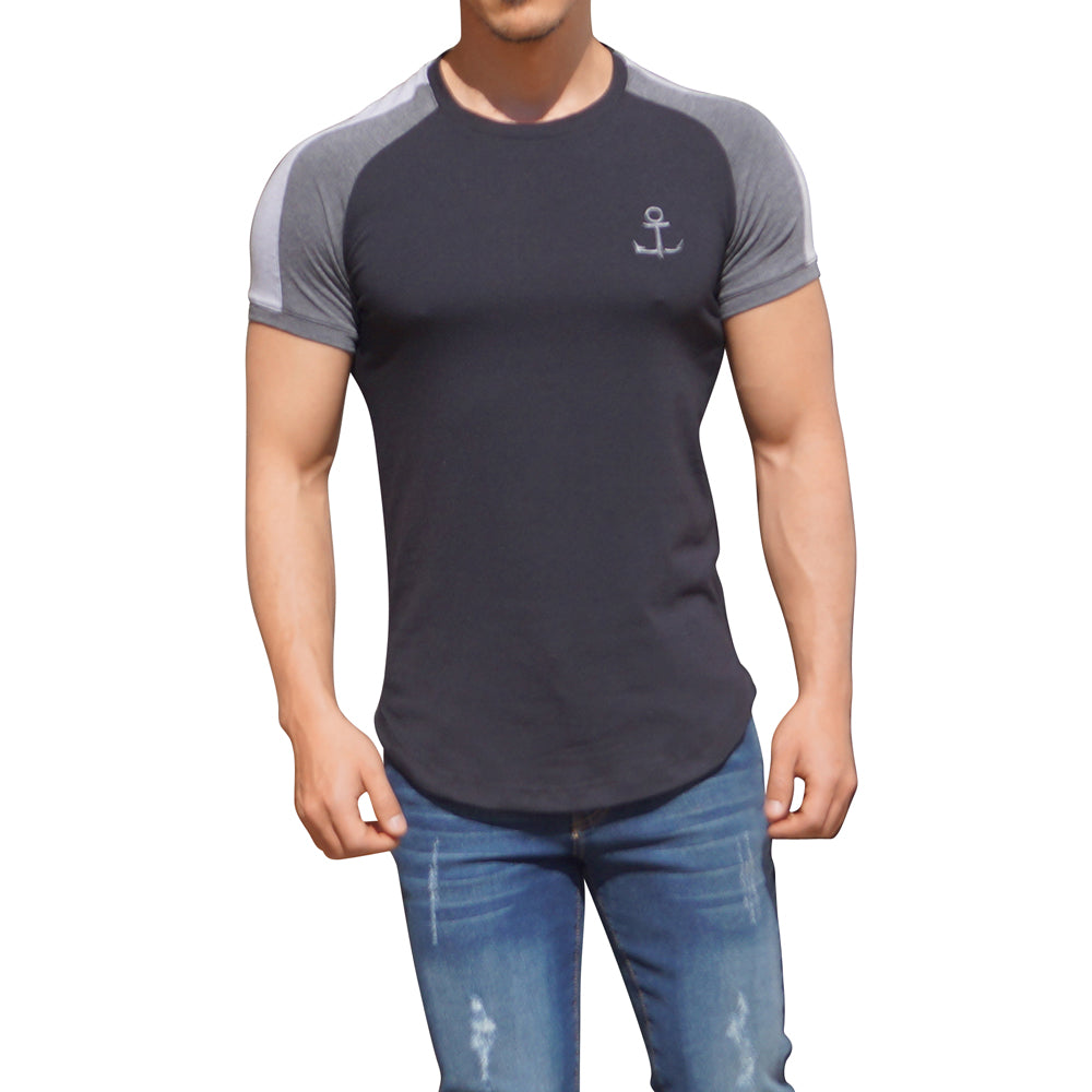 Black Short Sleeve Raglan T-shirt with Jasper Stripe