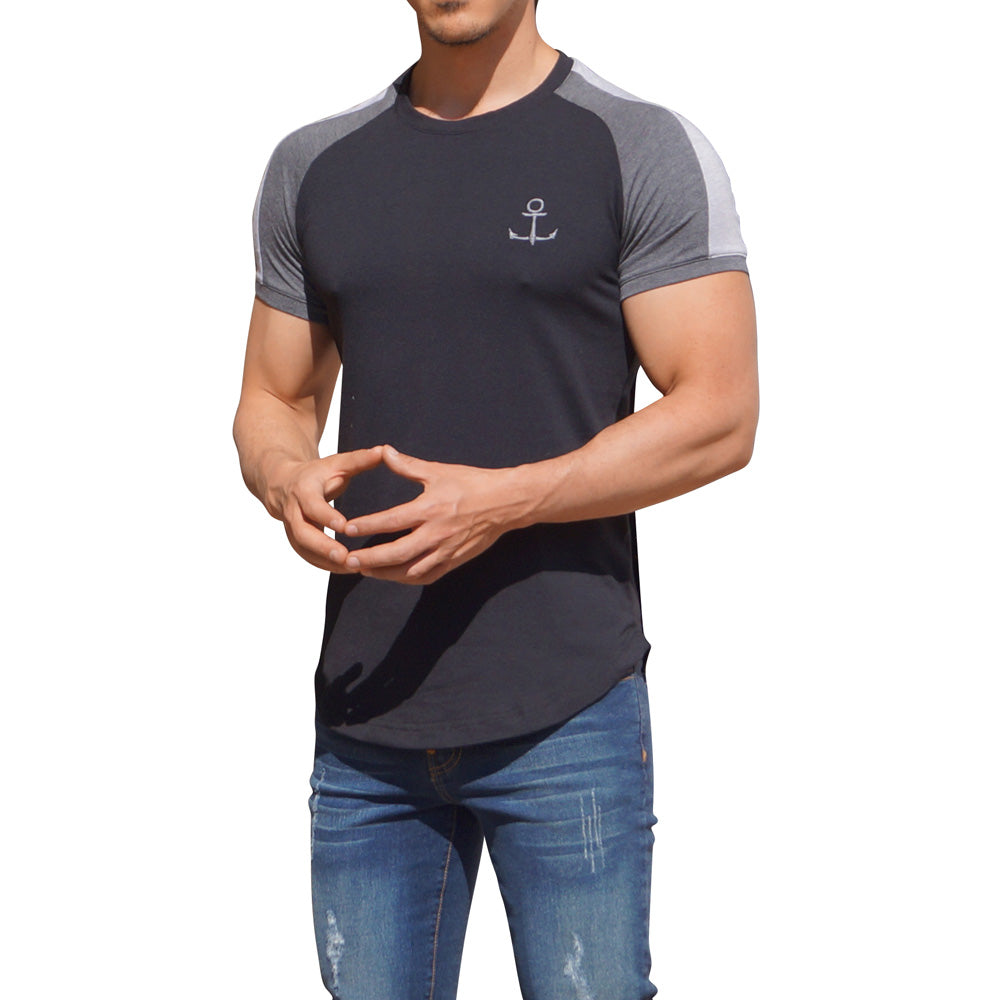 Black Short Sleeve Raglan T-shirt with Jasper Stripe