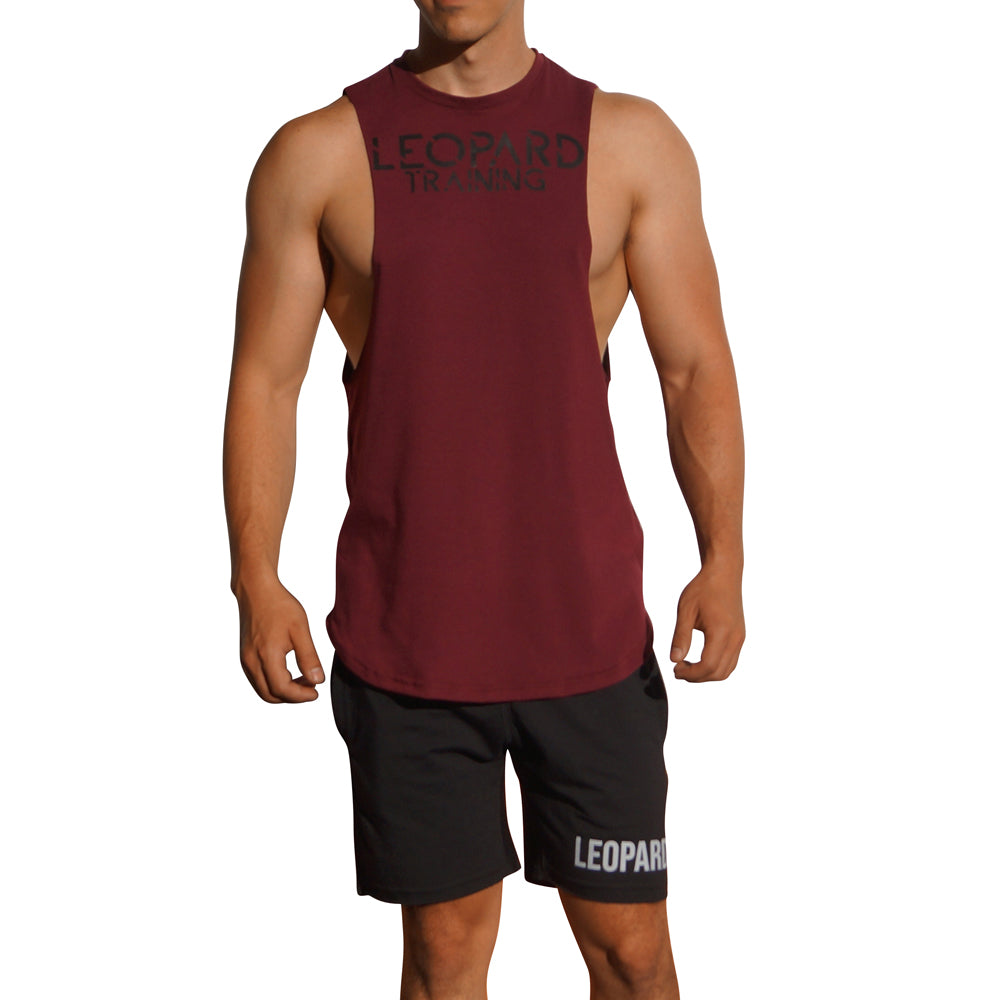 Gym Sleeveless Tee Wine Logo Stripes Black