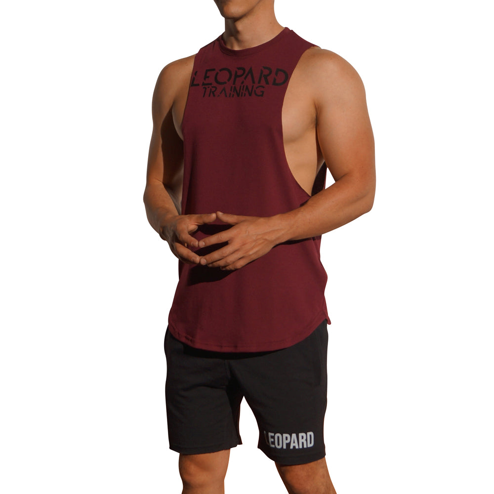 Gym Sleeveless Tee Wine Logo Stripes Black