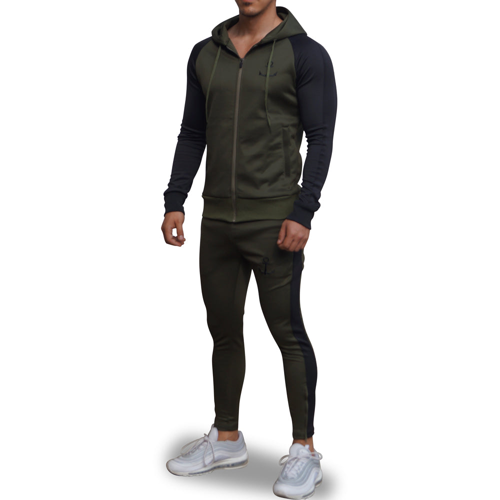 Delta Tracksuit Verde Militar Manga Negra Franja Negra