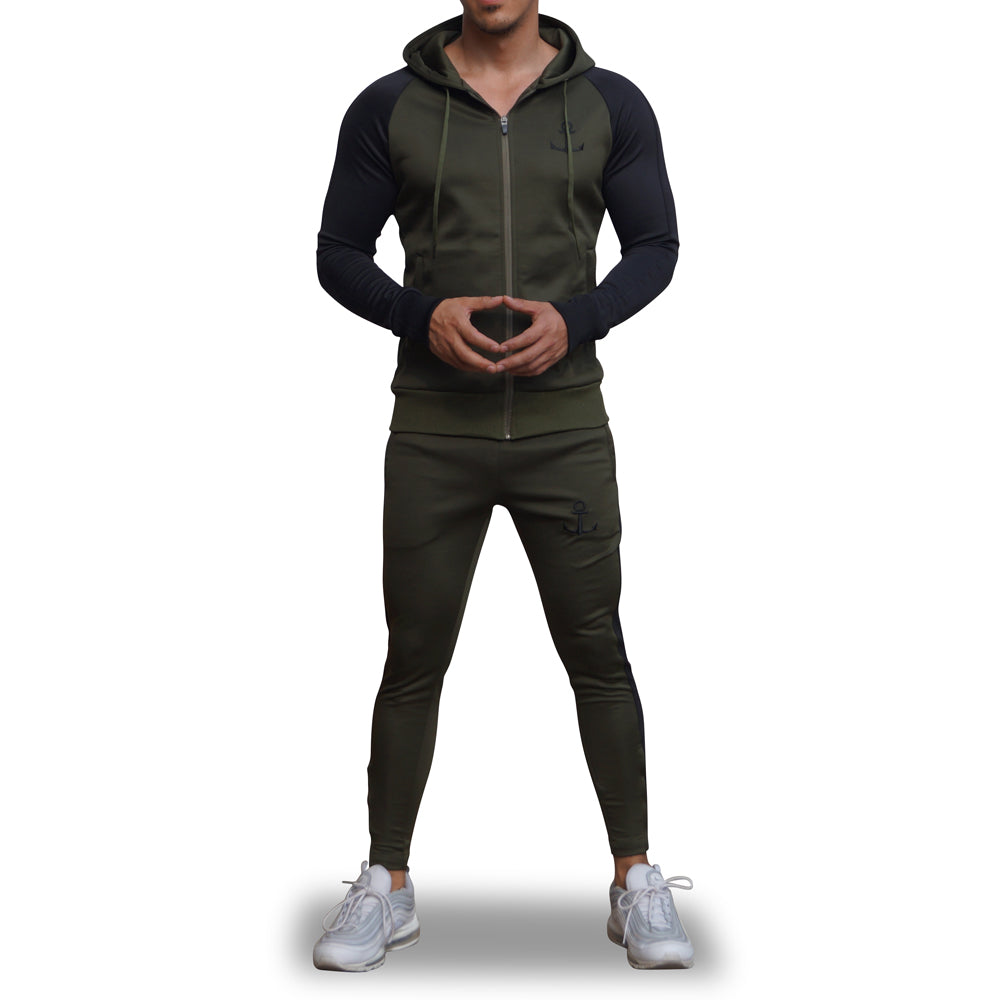 Delta Tracksuit Verde Militar Manga Negra Franja Negra