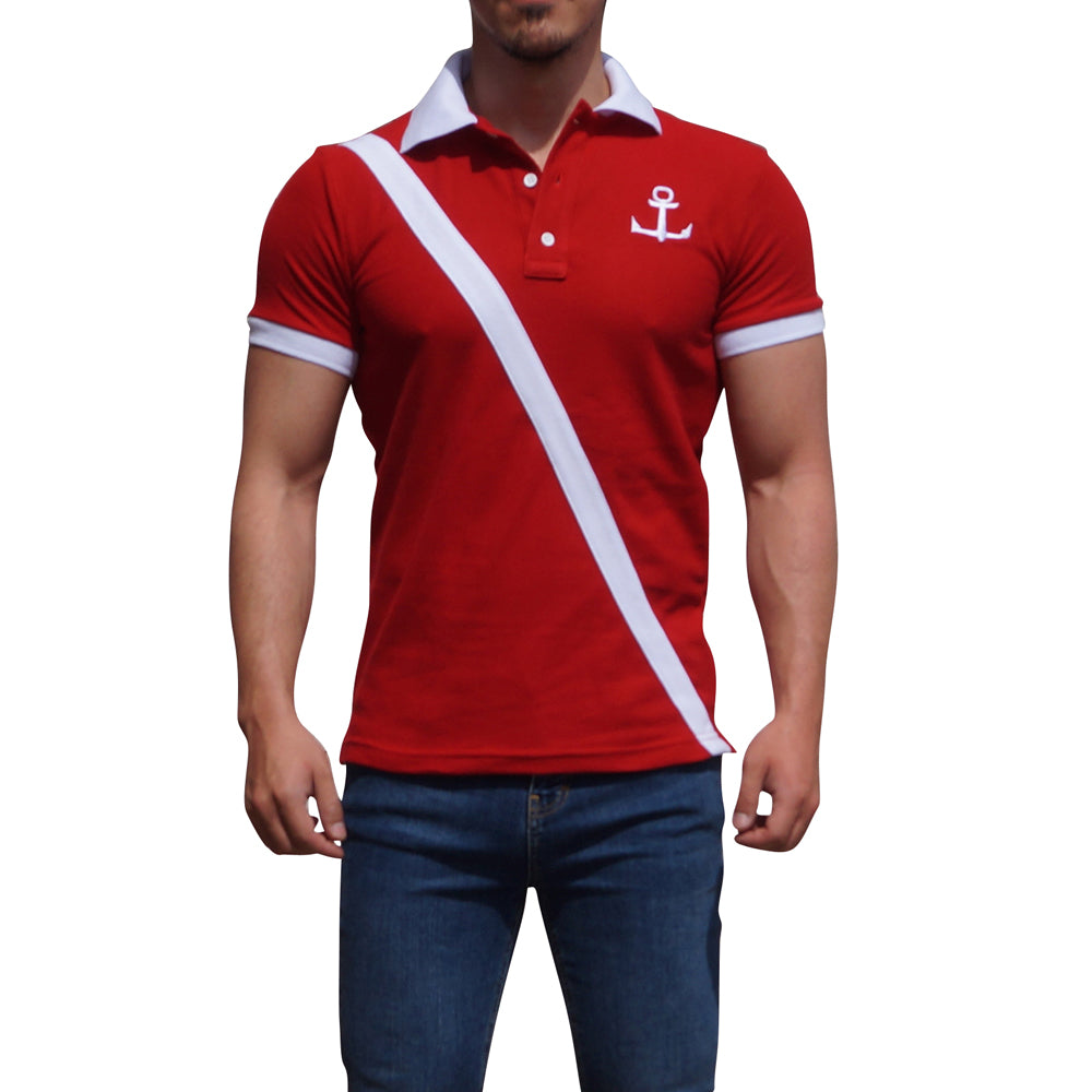 Red Polo White Stripe Big Logo Red Sleeves