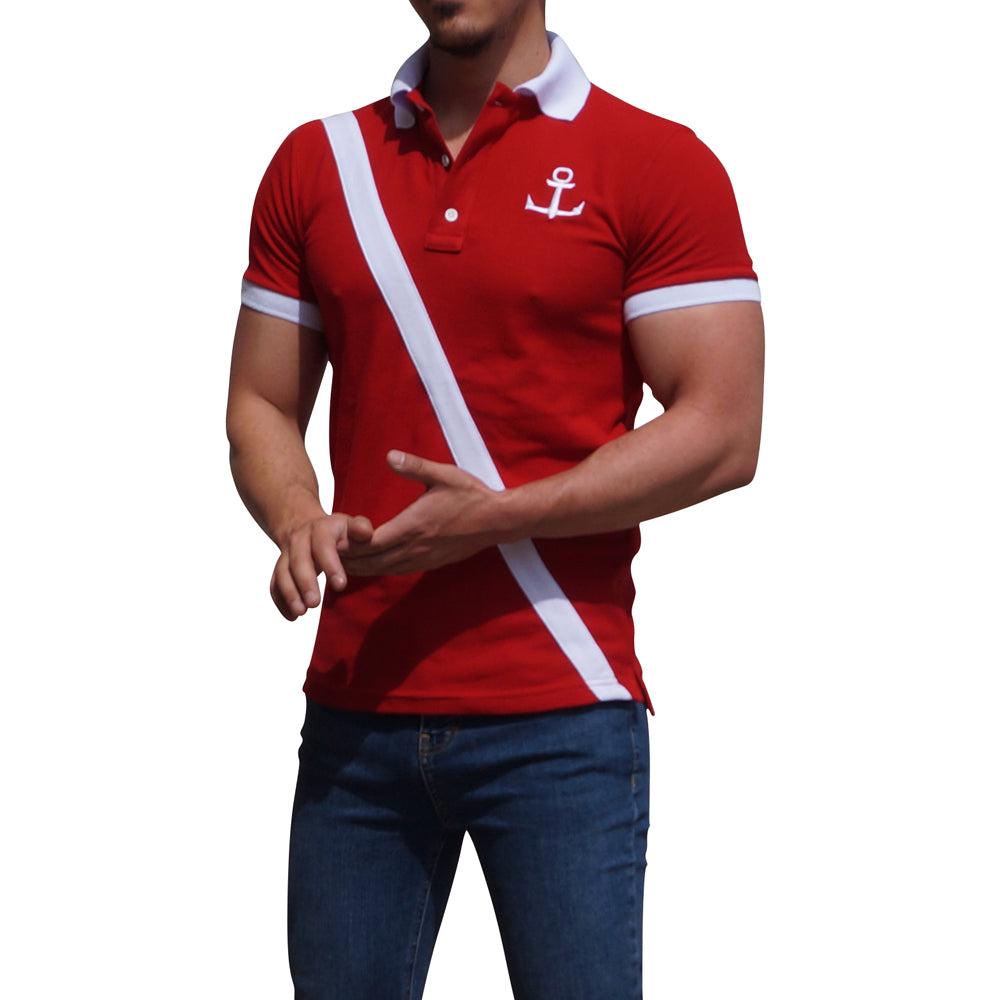 Red Polo White Stripe Big Logo Red Sleeves