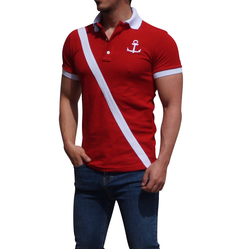 Red Polo White Stripe Big Logo Red Sleeves