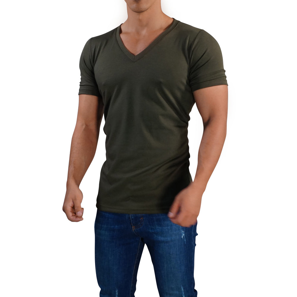 Playera Cuello V Profundo Olivo