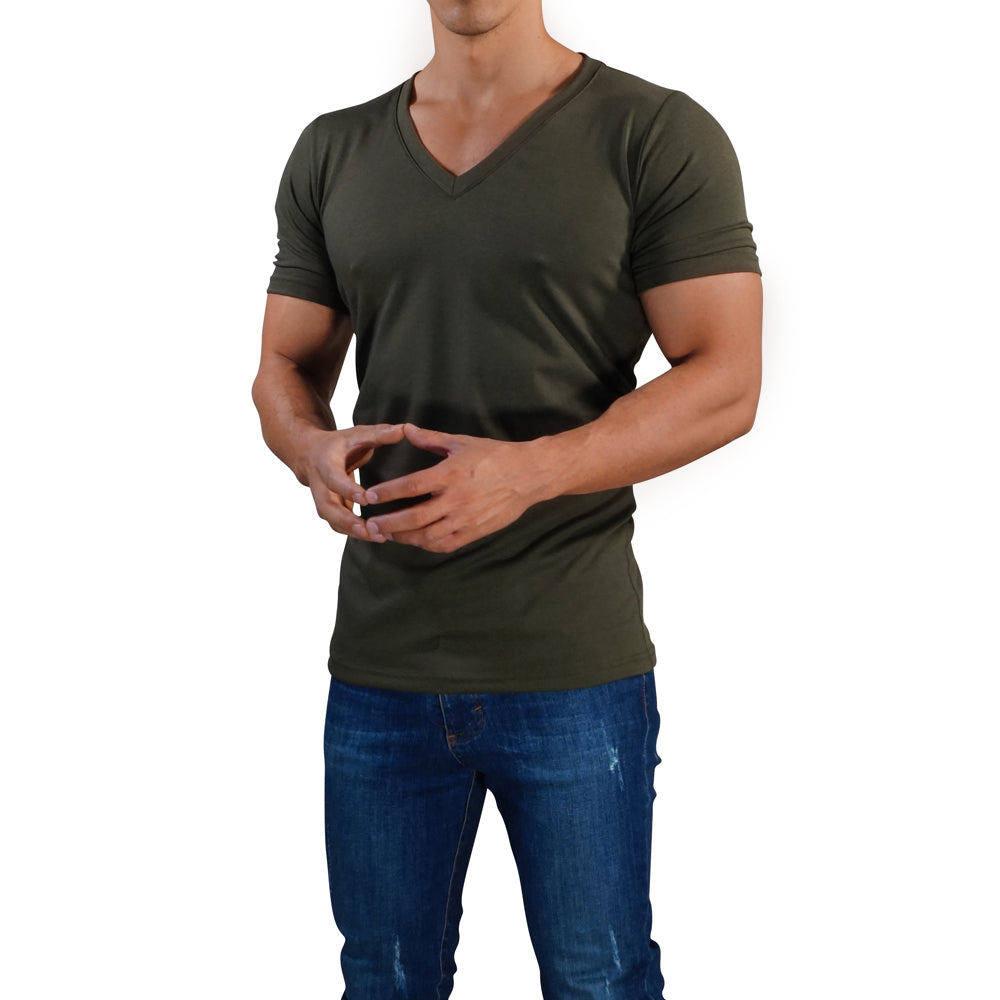 Playera Cuello V Profundo Olivo