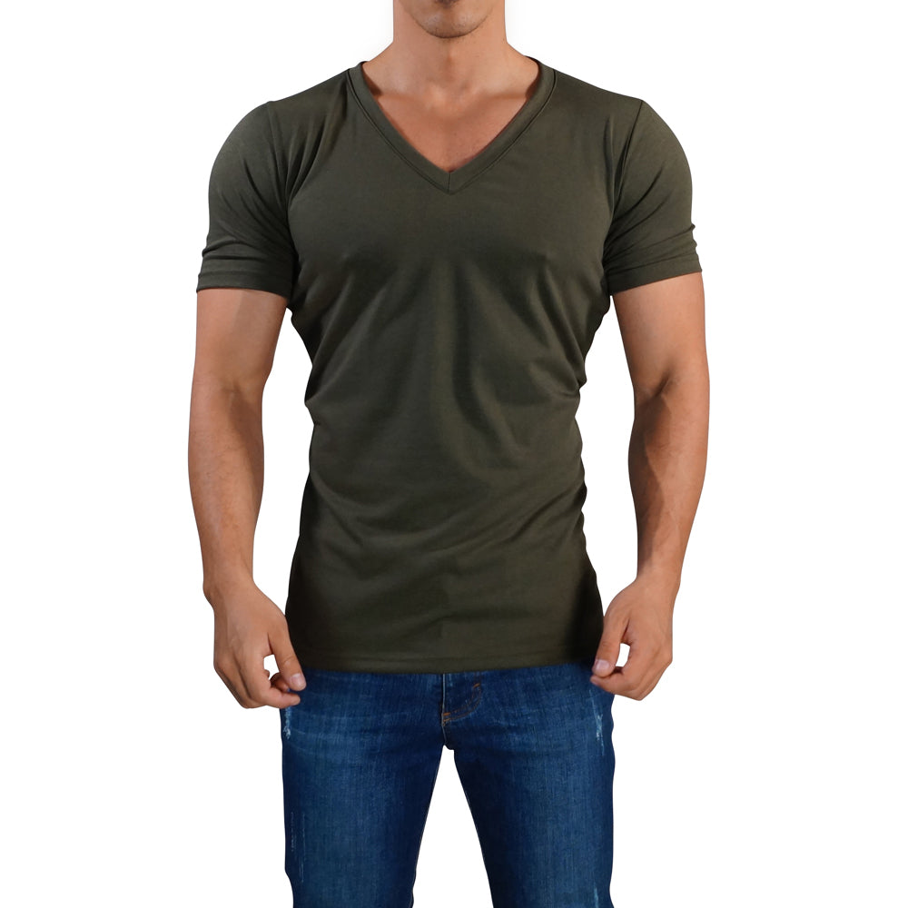 Olive Deep V Neck T-shirt