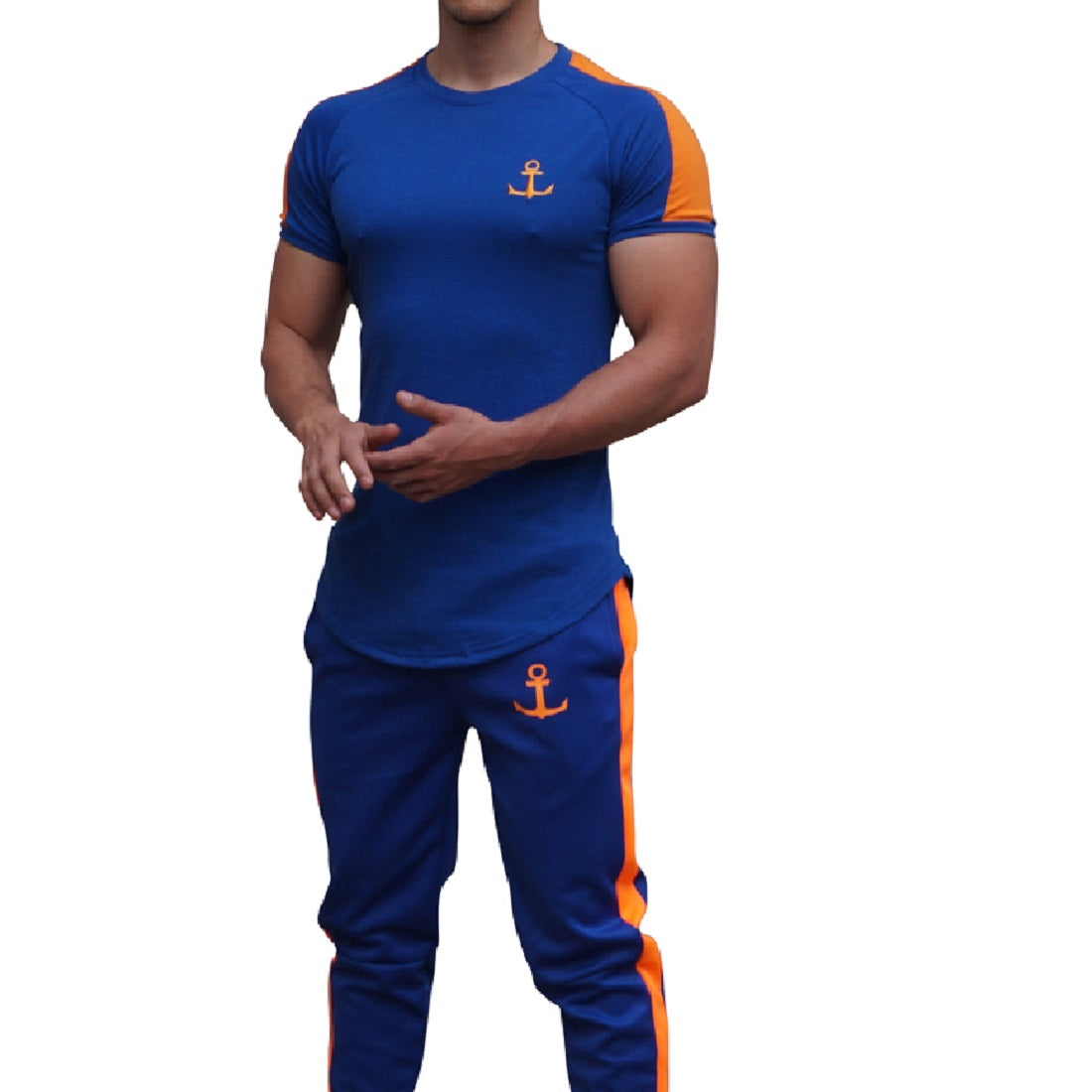Royal Blue Short Sleeve Orange Stripe Ranglan T-Shirt