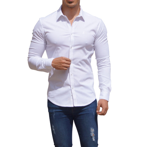 Camisa Blanca Classic Neck Manga Larga Blanco