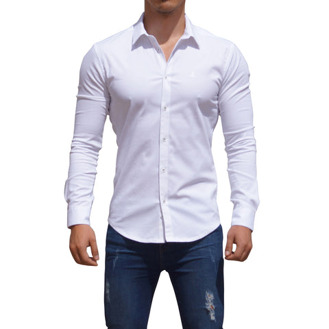 Camisa Blanca Classic Neck Manga Larga Blanco