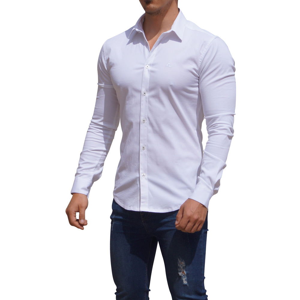 White Shirt Classic Neck Long Sleeve White
