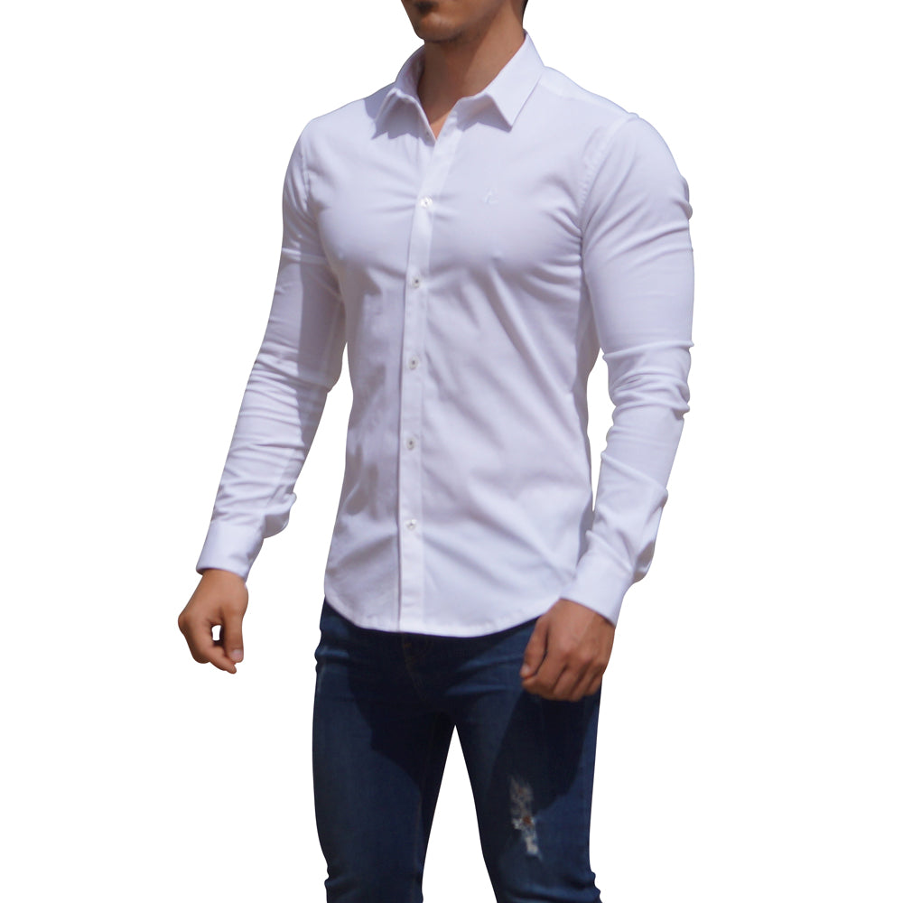 Camisa Blanca Classic Neck Manga Larga Blanco