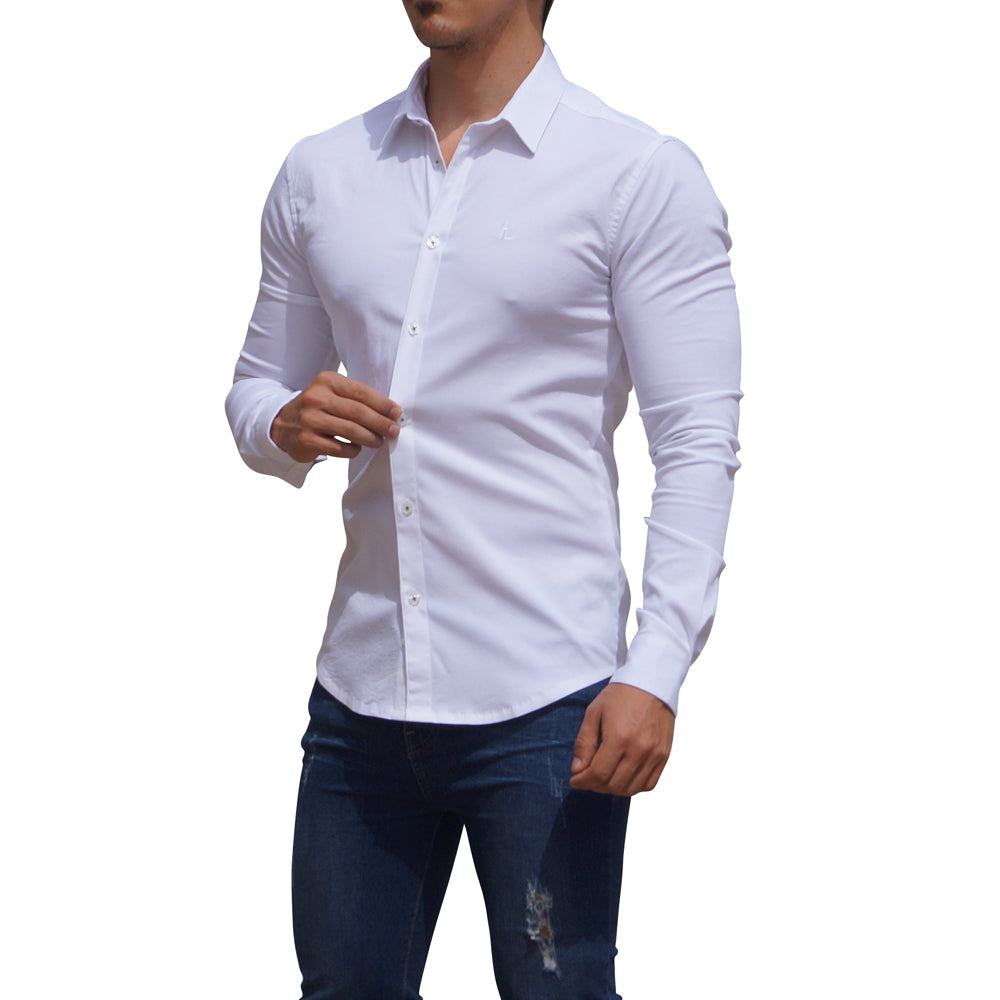White Shirt Classic Neck Long Sleeve White