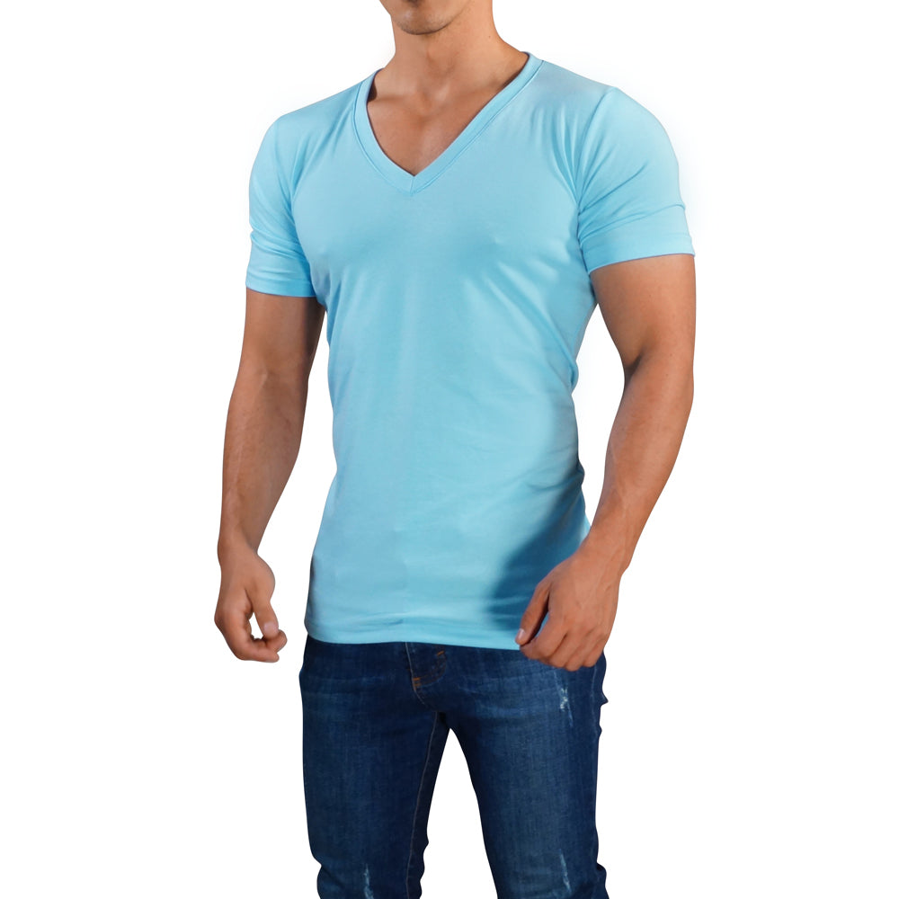 Playera Cuello V Profundo Azul Cielo