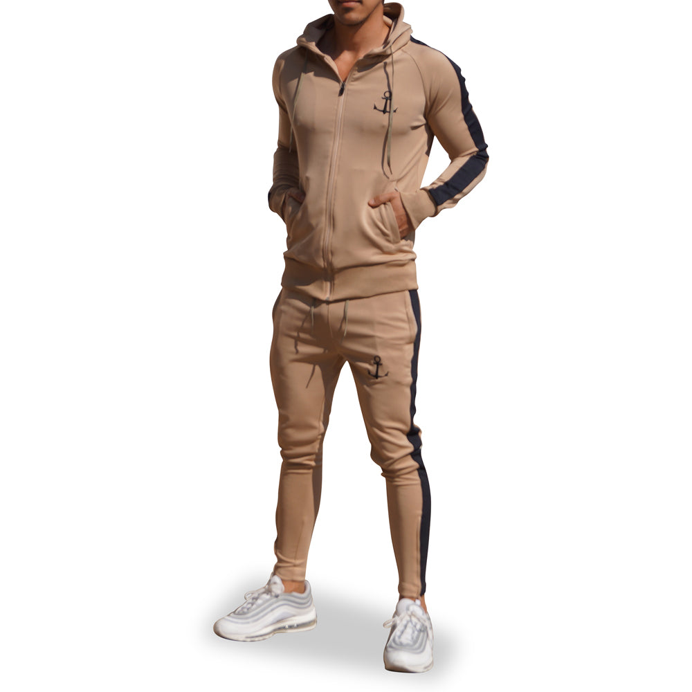 Delta Tracksuit Khaki Manga Khaki Franja Negra