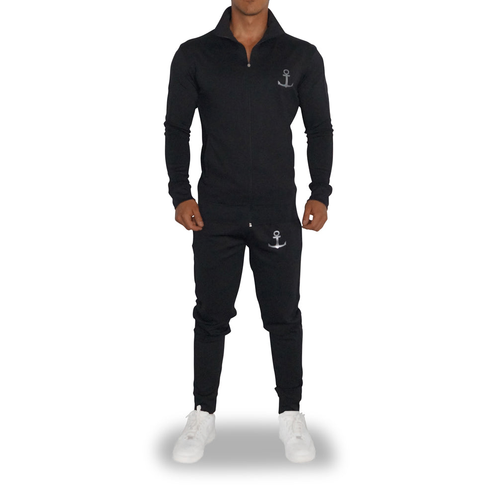 Elite Track Suit Pants Black Black Stripe Silver Logo