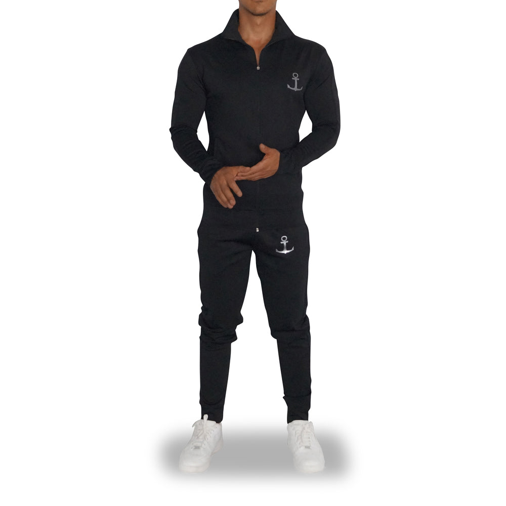 Elite Track Suit Pants Black Black Stripe Silver Logo