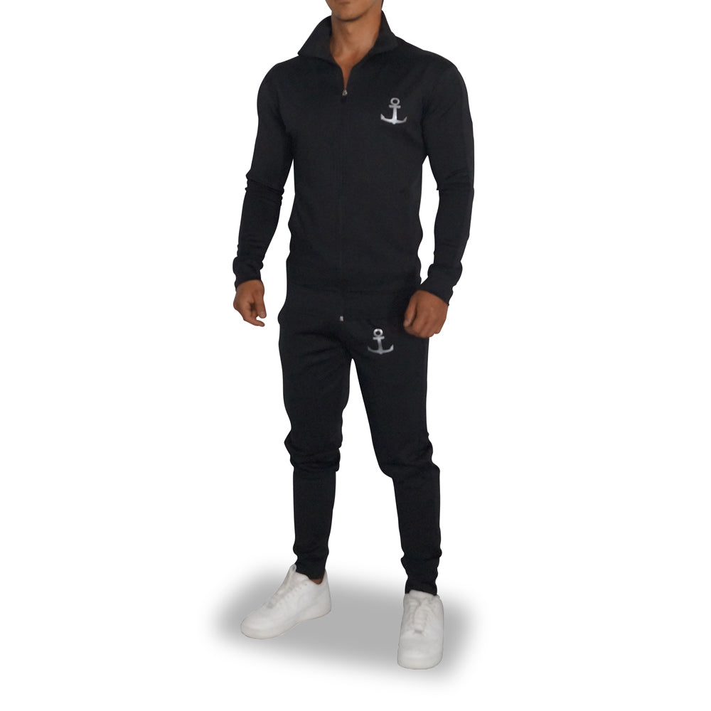 Elite Track Suit Pants Black Black Stripe Silver Logo