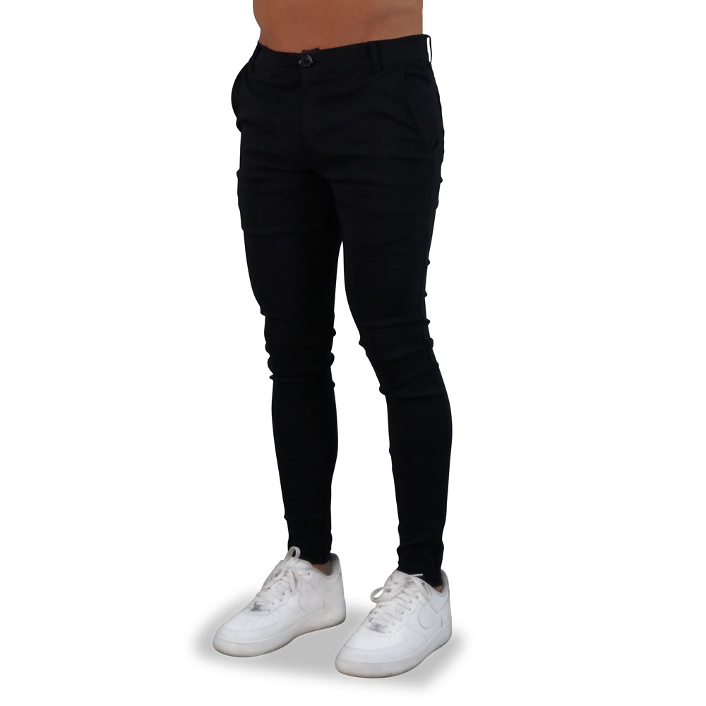 Trouser Gabardina Stretch Negro Super Skinny Slim