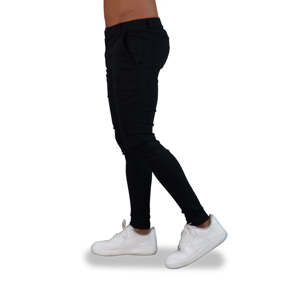 Trouser Gabardina Stretch Negro Super Skinny Slim