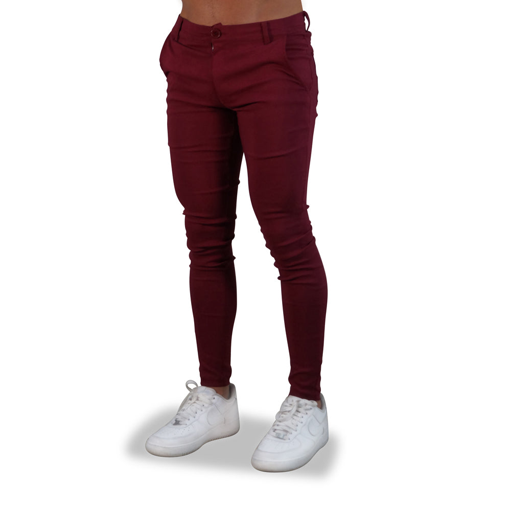 Trouser Stretch Trench Coat Wine Super Skinny Slim