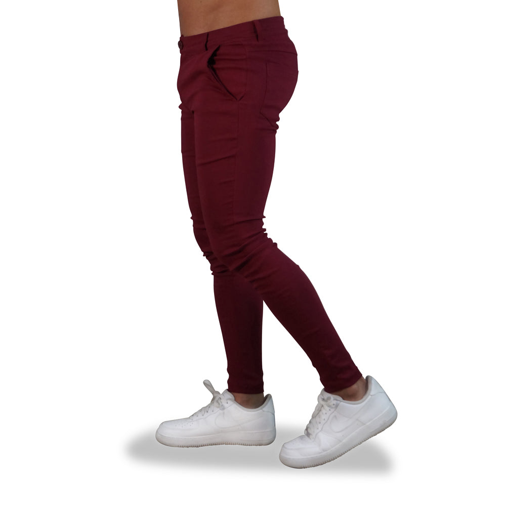 Trouser Stretch Trench Coat Wine Super Skinny Slim