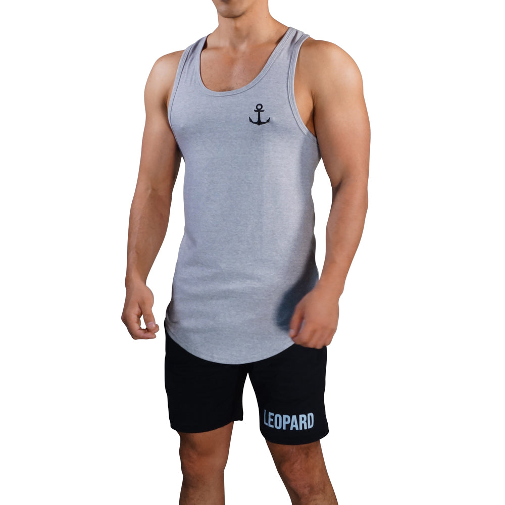 Gym Core Tank Gray Jasper Embroidered Black Anchor