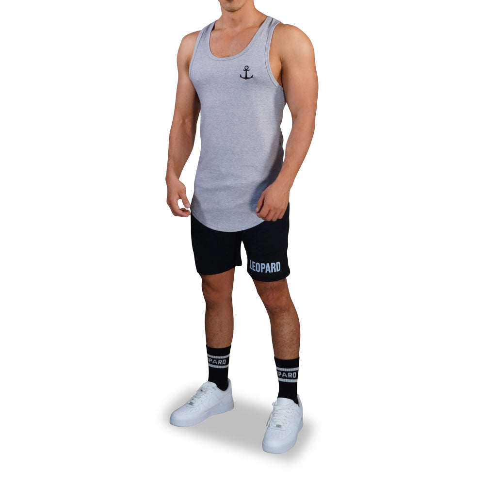 Gym Core Tank Gray Jasper Embroidered Black Anchor