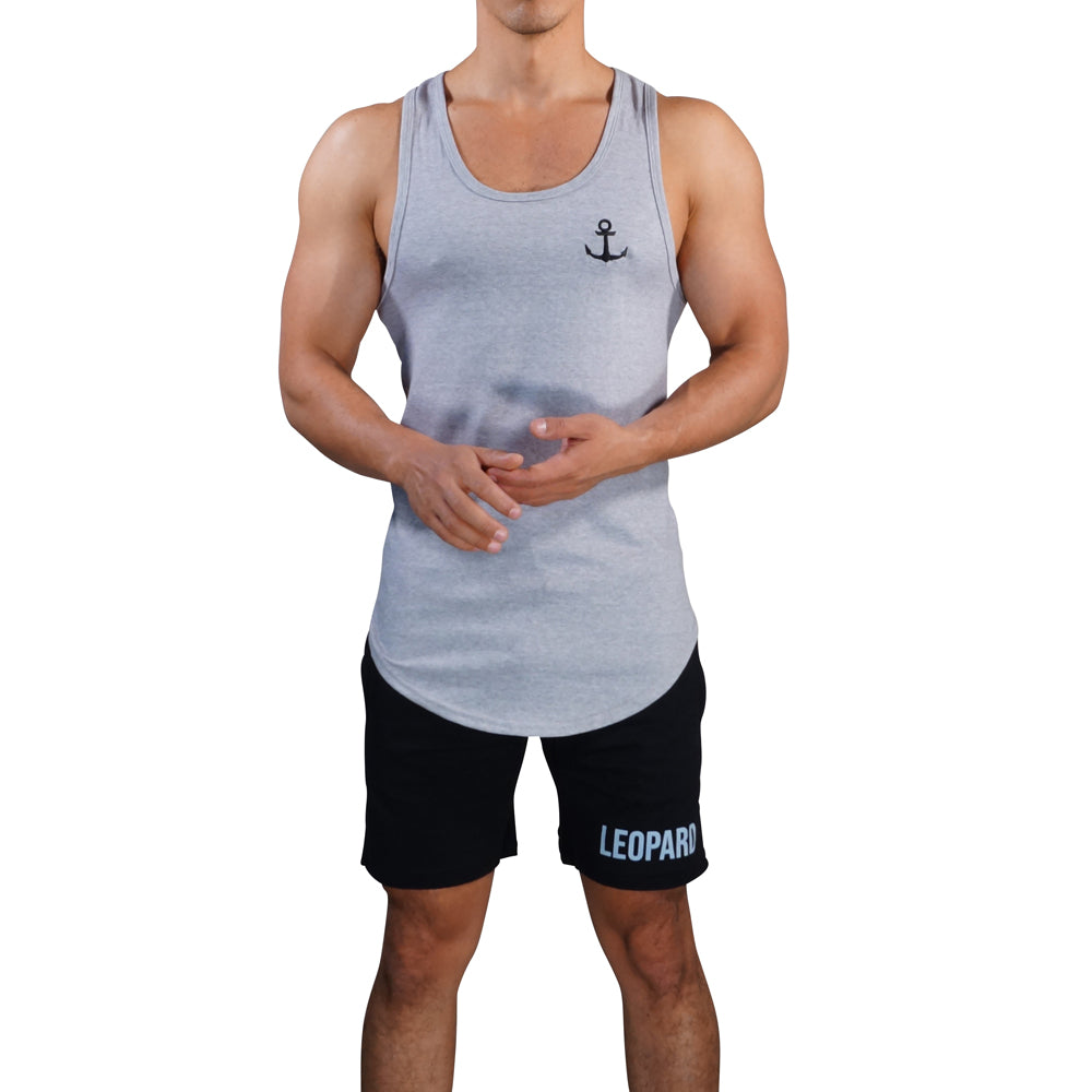 Gym Core Tank Gray Jasper Embroidered Black Anchor