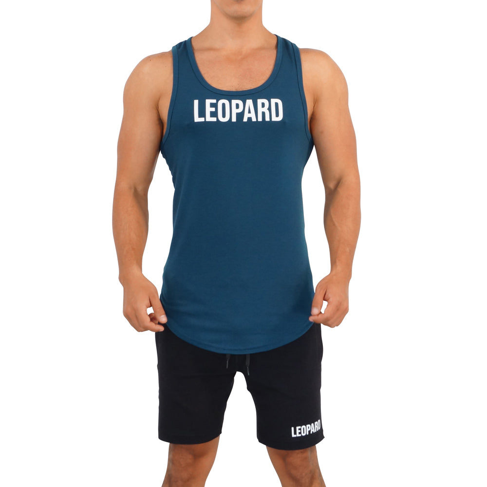 Gym Core Tank Dark Teal Big Logo Blanco