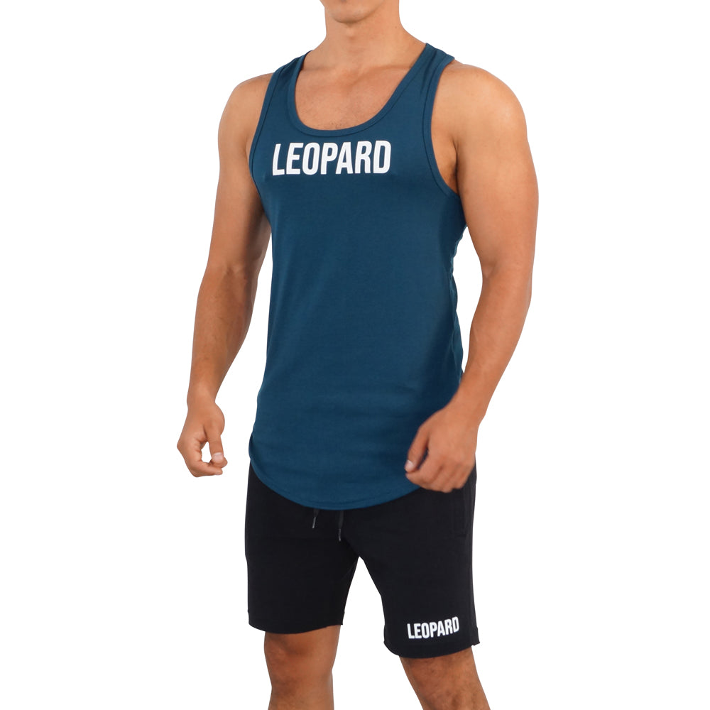 Gym Core Tank Dark Teal Big Logo Blanco