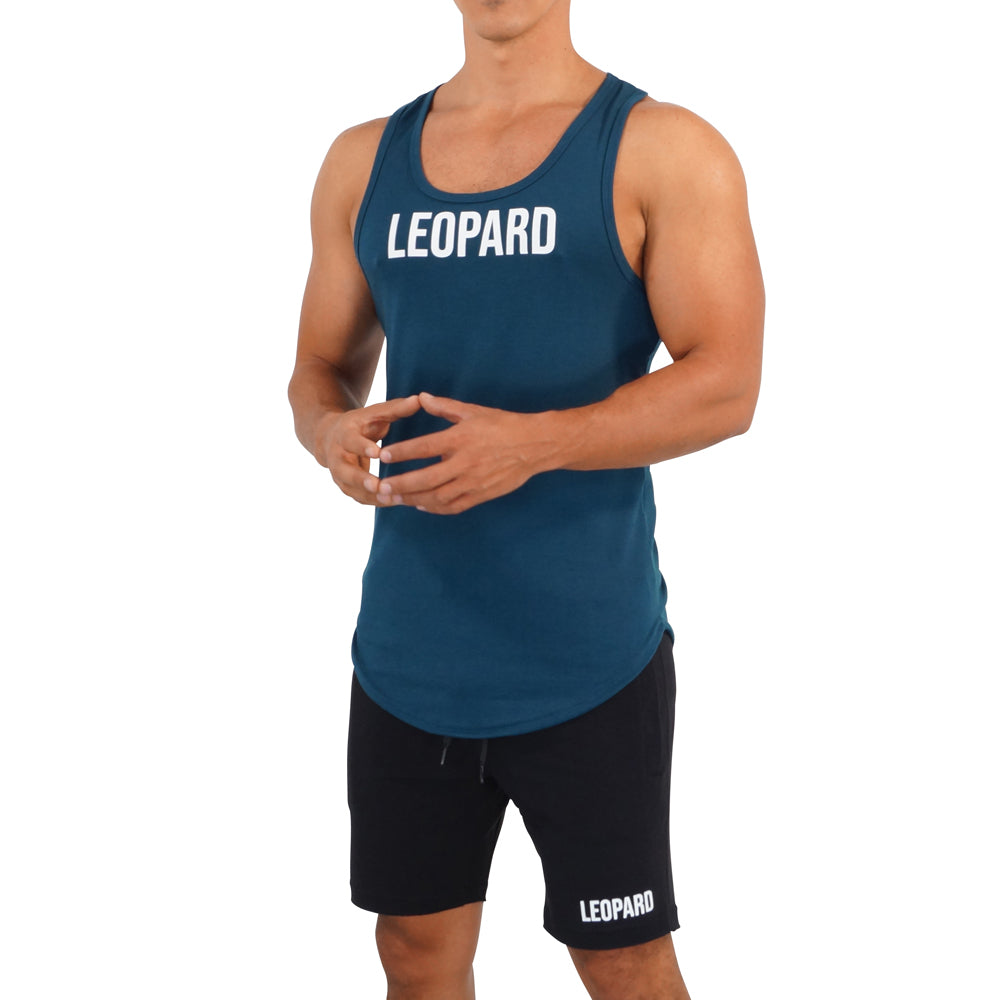 Gym Core Tank Dark Teal Big Logo Blanco
