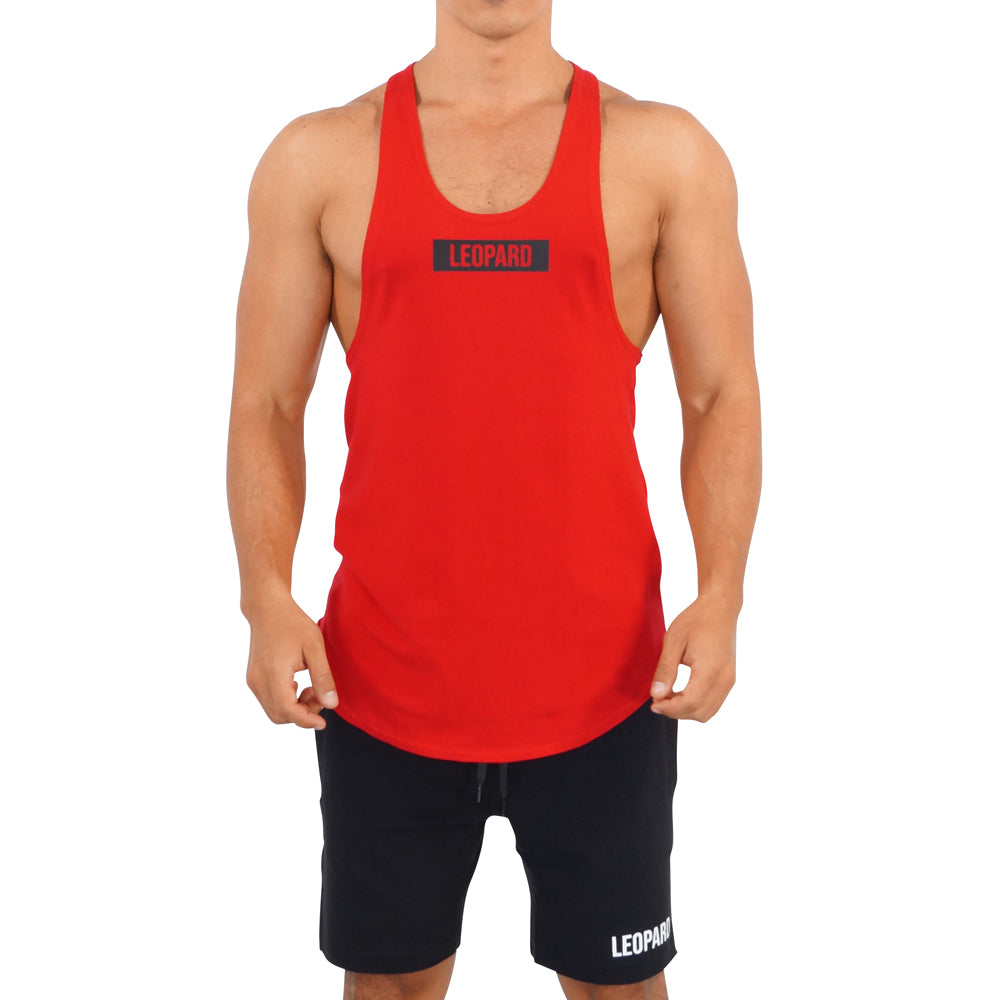 Gym Stringer Tank Red Box Logo Black