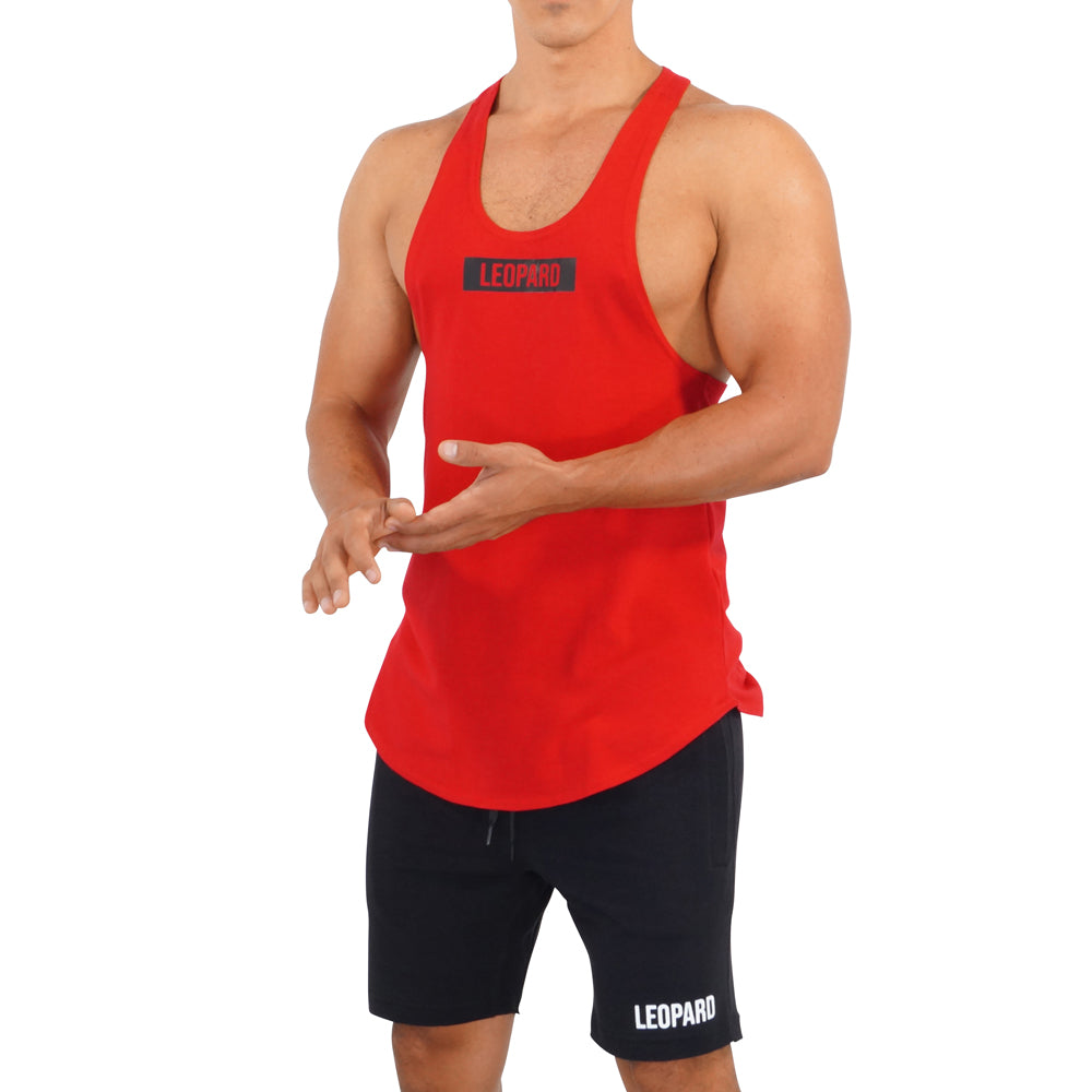 Gym Stringer Tank Red Box Logo Black