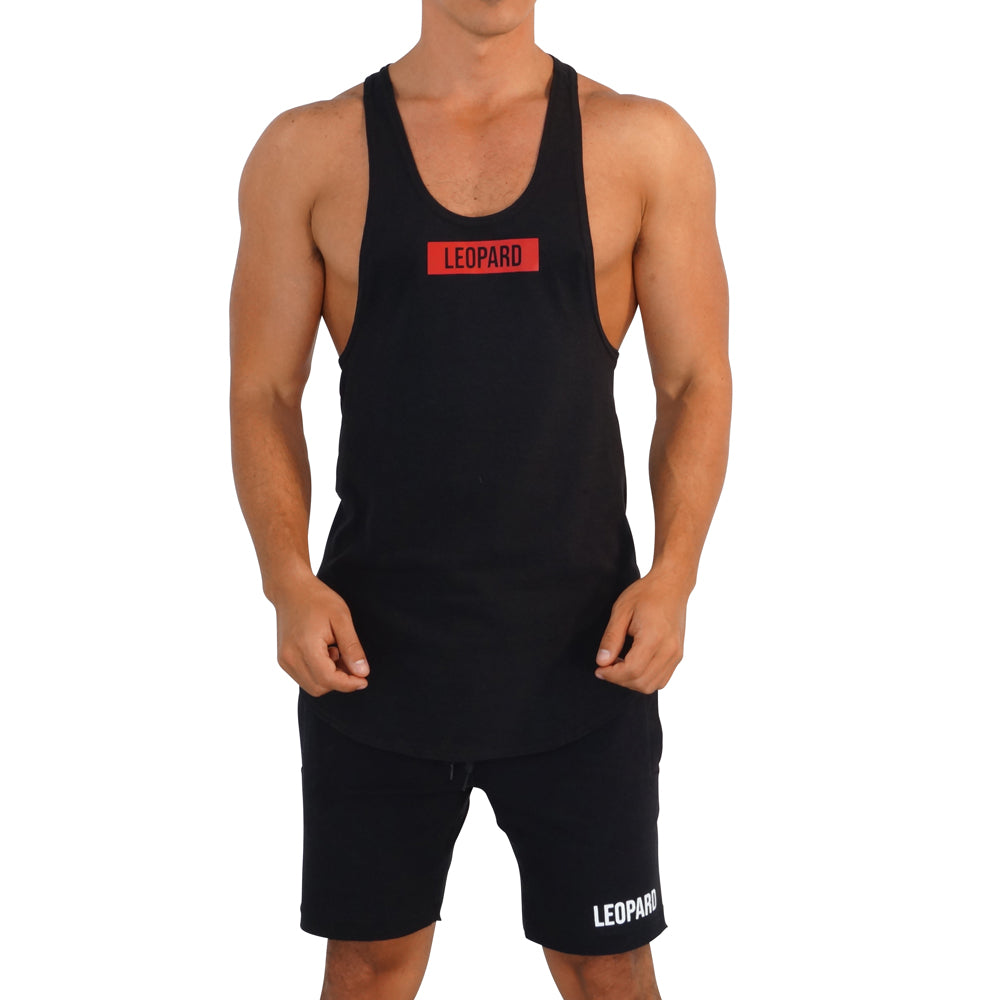 Gym Stringer Tank Black Box Logo Red
