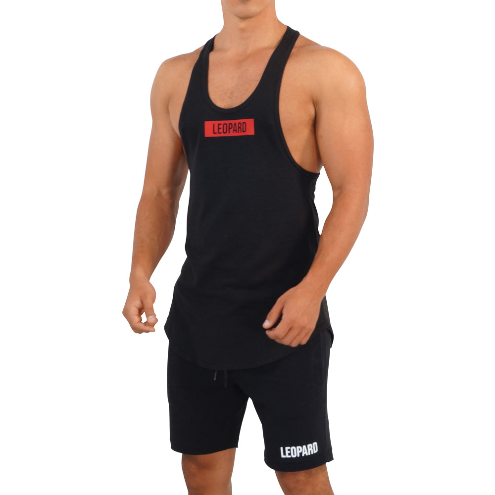 Gym Stringer Tank Black Box Logo Red