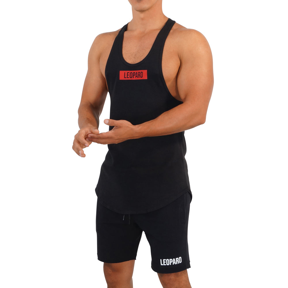 Gym Stringer Tank Black Box Logo Red