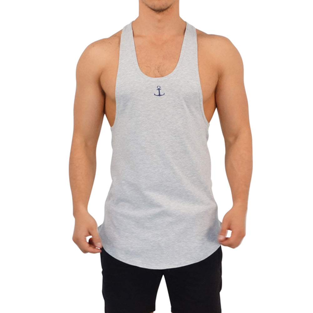 Gym Stringer Tank Gris Jaspe Ancla Marino