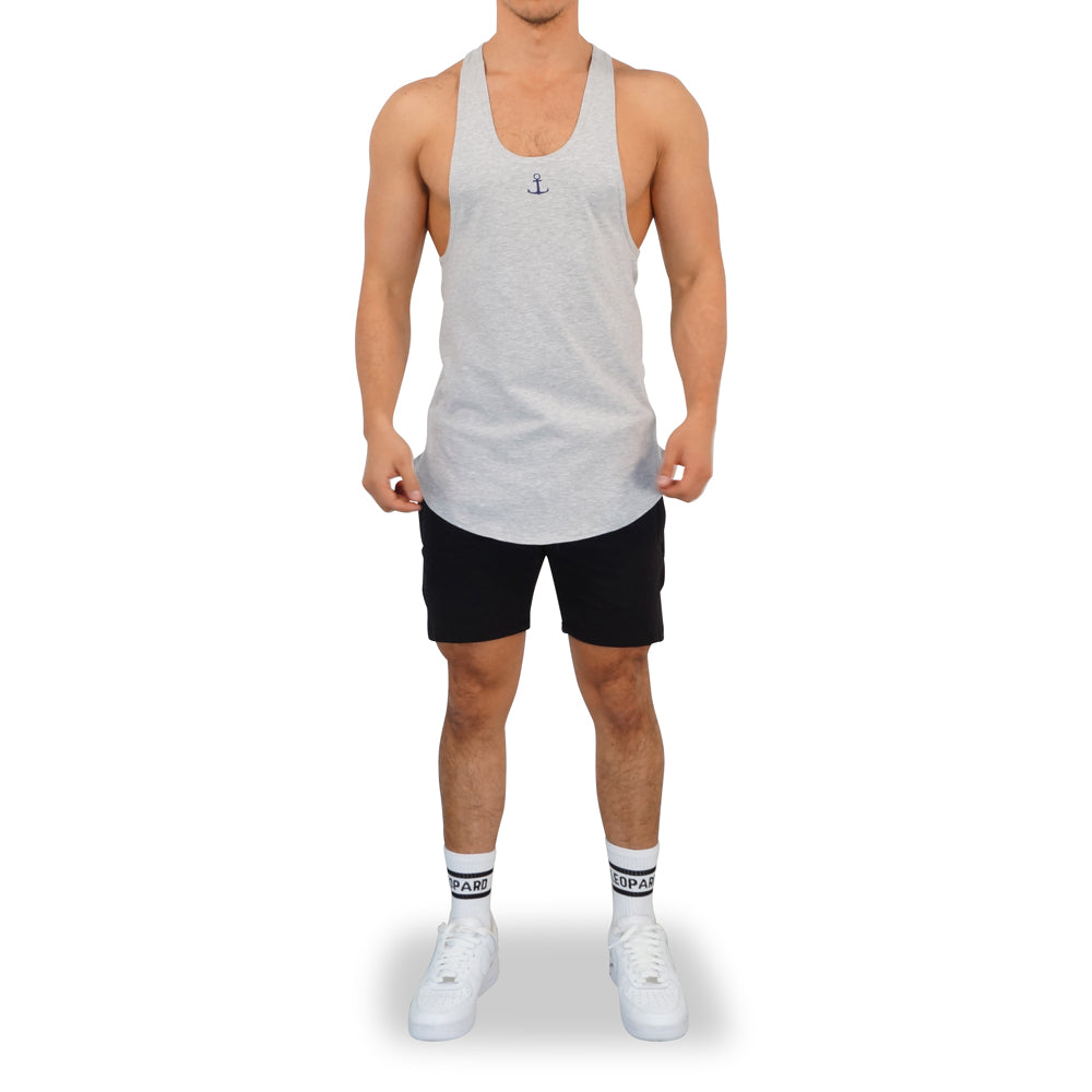 Gym Stringer Tank Gris Jaspe Ancla Marino
