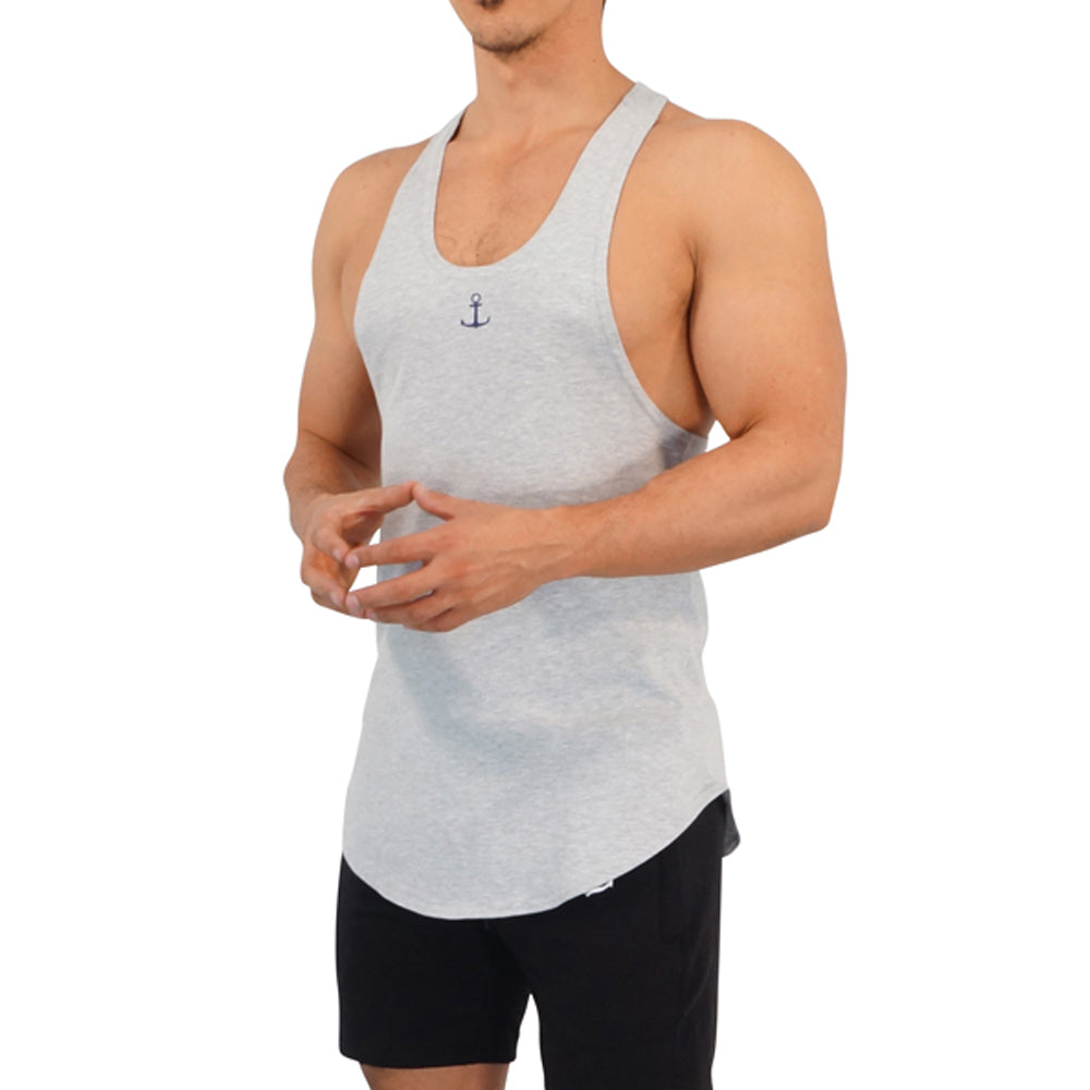 Gym Stringer Tank Gris Jaspe Ancla Marino