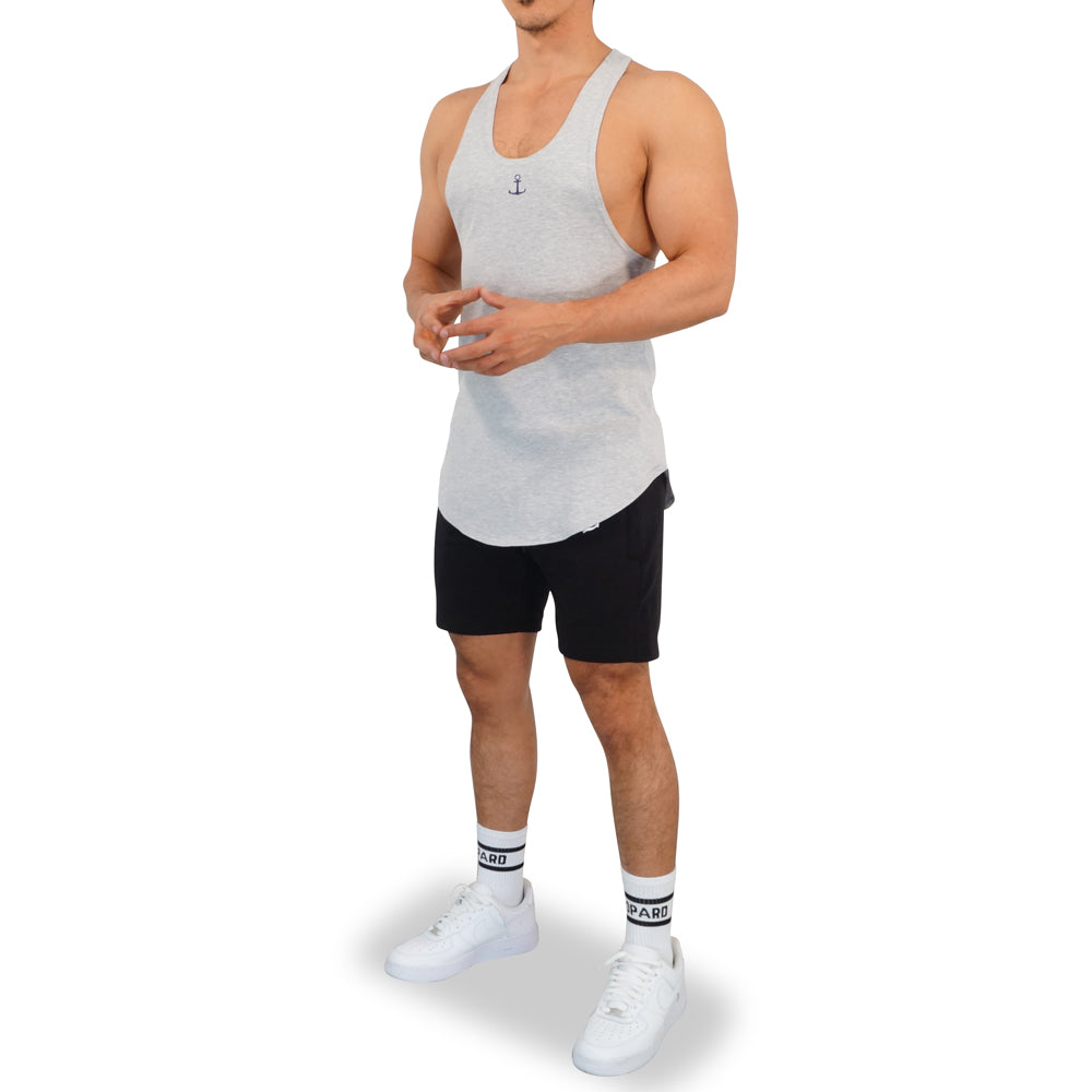 Gym Stringer Tank Gris Jaspe Ancla Marino